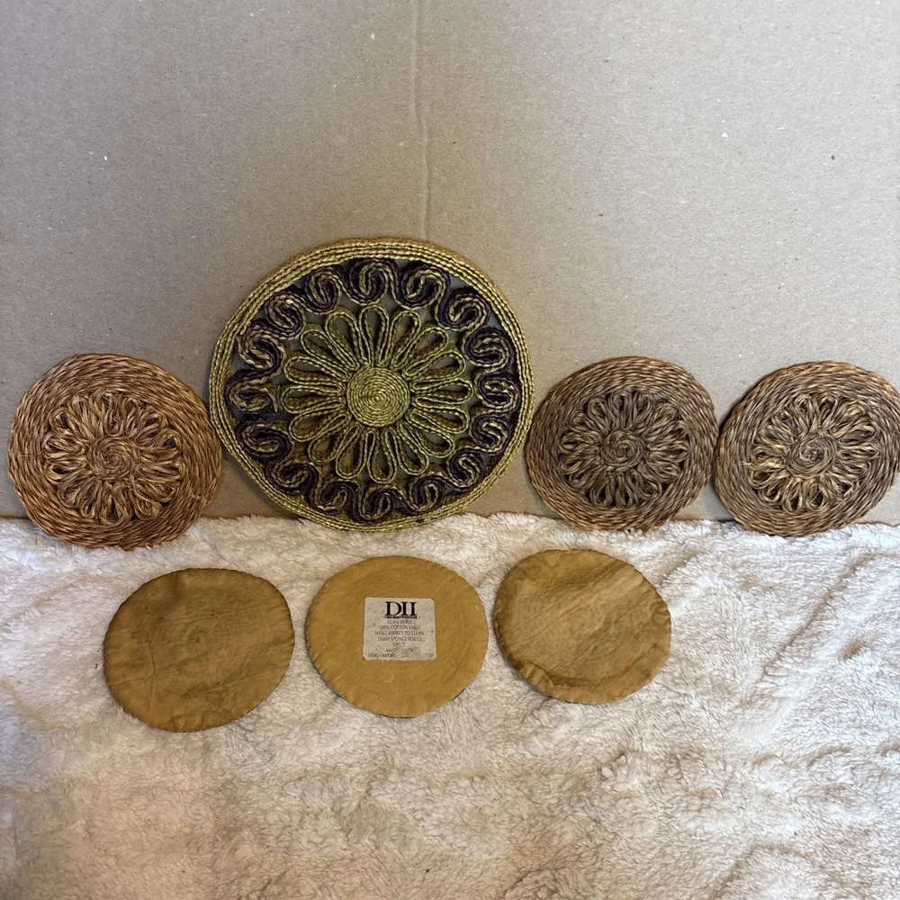 Raffia Straw Trivet Hot Pads Rattan Wicker Vintage coaster see pics